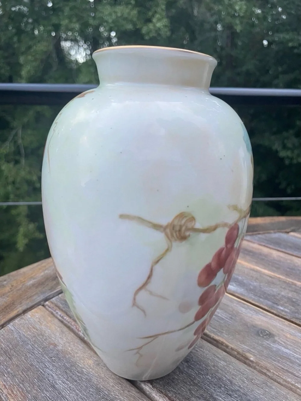 Heinrich Germany Hand Painted Porcelain Grape Vase Signed Gertrude Holmes Vtg